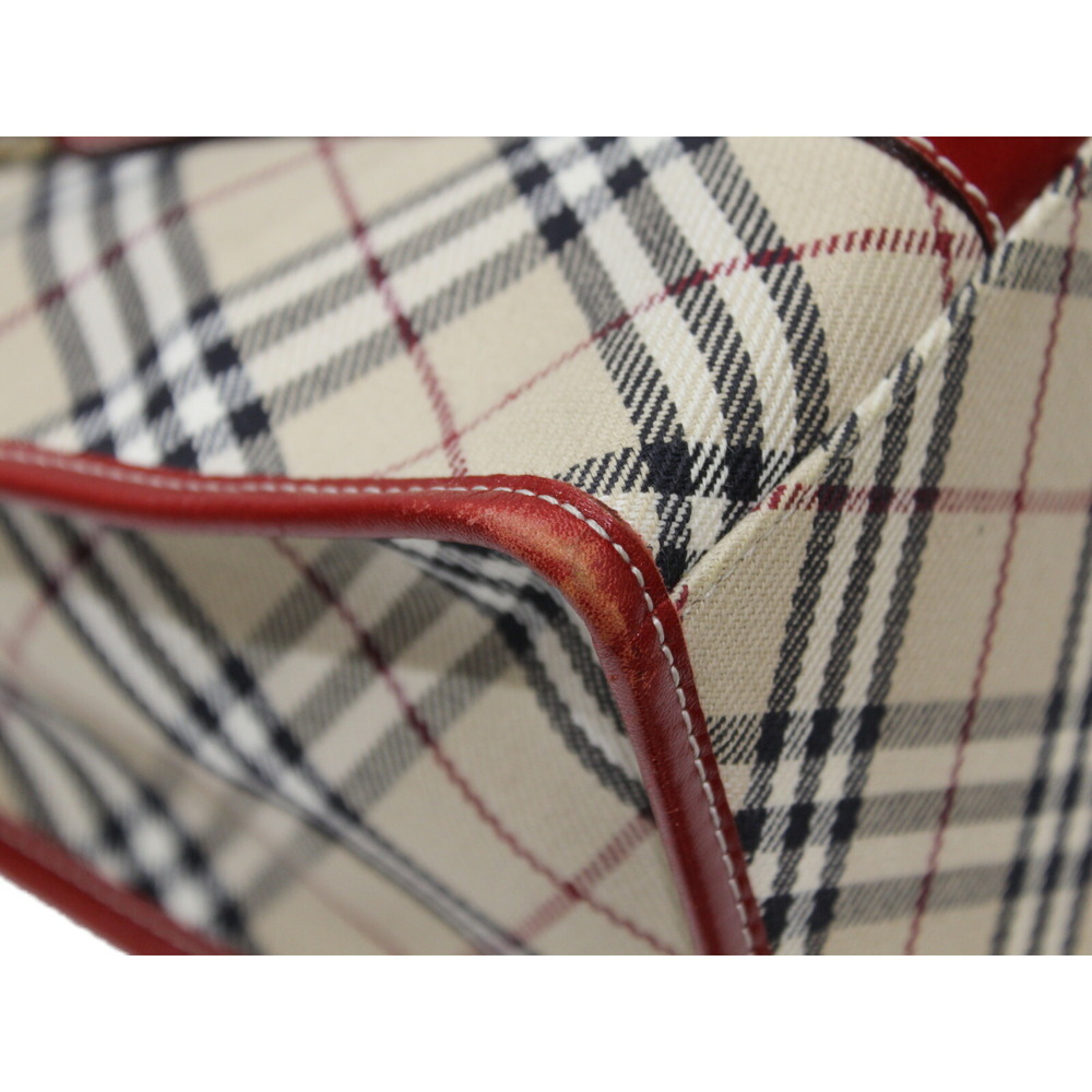 Burberry Leather Beige Nova Handbag Check Canvas Tan Red - Picture 6 of 7